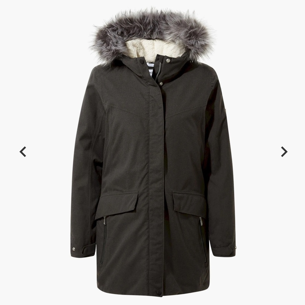 ❄️ Craghoppers Womens Long Gray/Blue Winter Jacket with Fur Hood